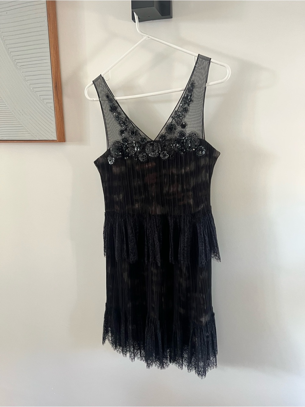 BCBGMaxAzria Black Embellished V-Neck Mini Dress